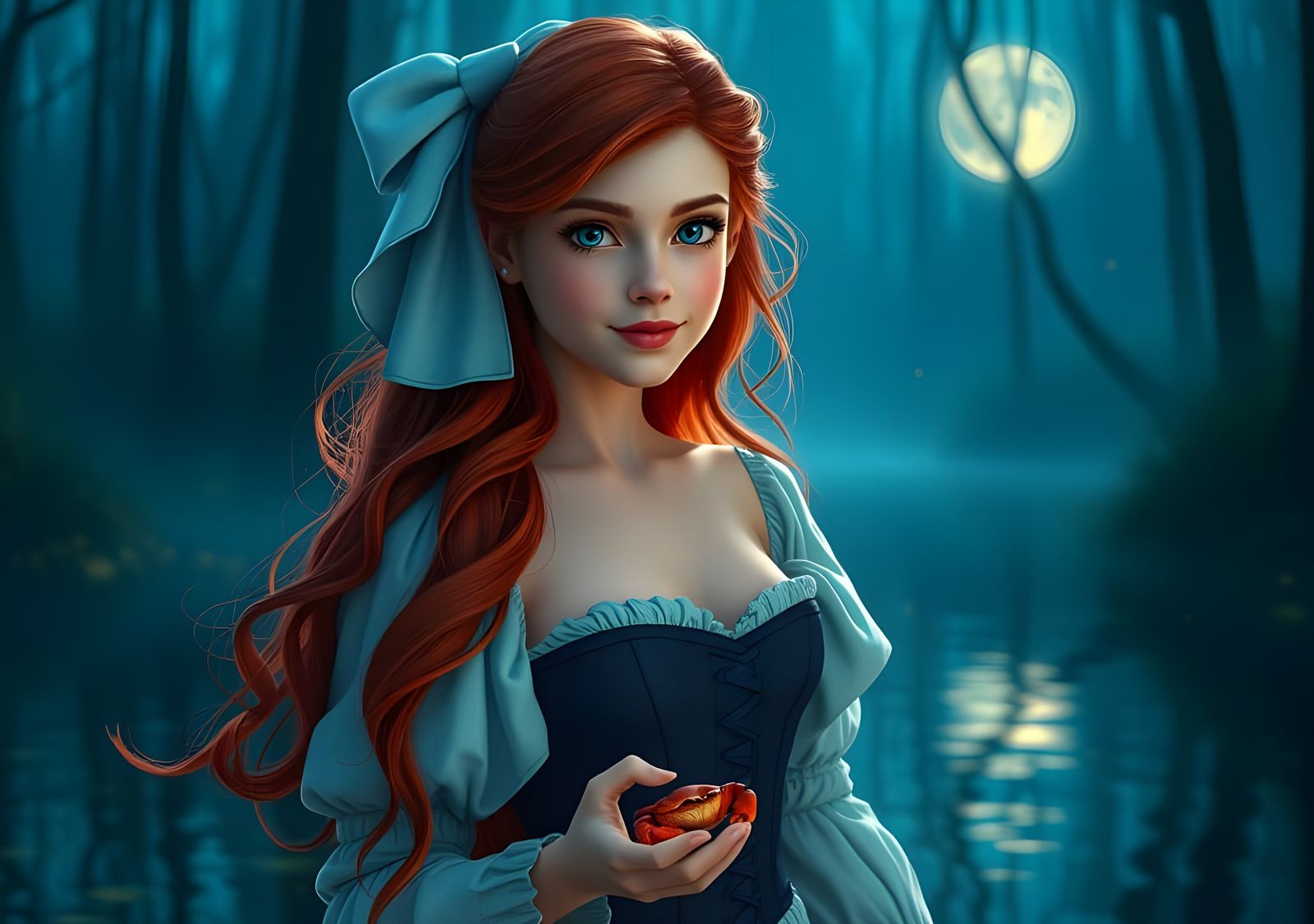 Ariel in Lagoon, Realistic Fantasy Art