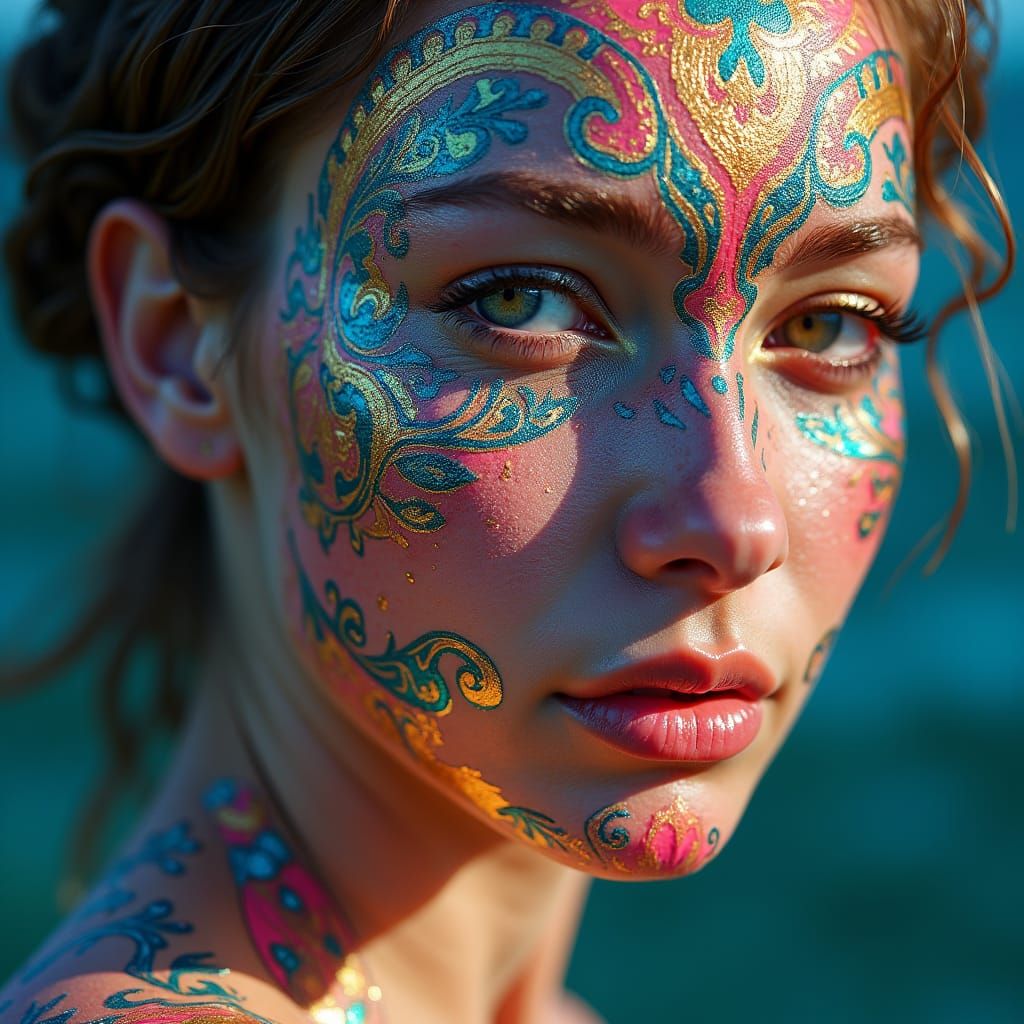 Woman's Skin Adorned with Vibrant Mandala Patterns