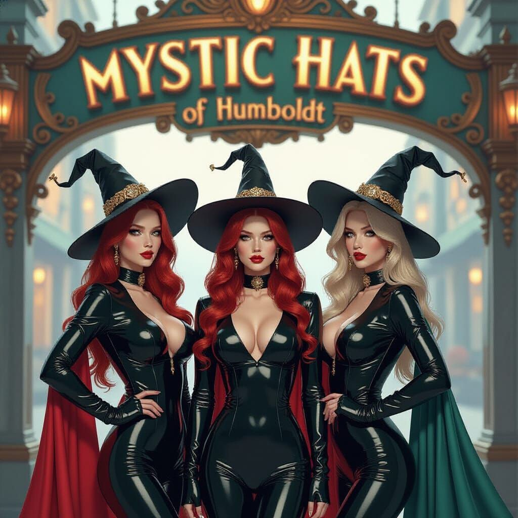 Albino Beauties in Ornate Hats, Art Nouveau Style