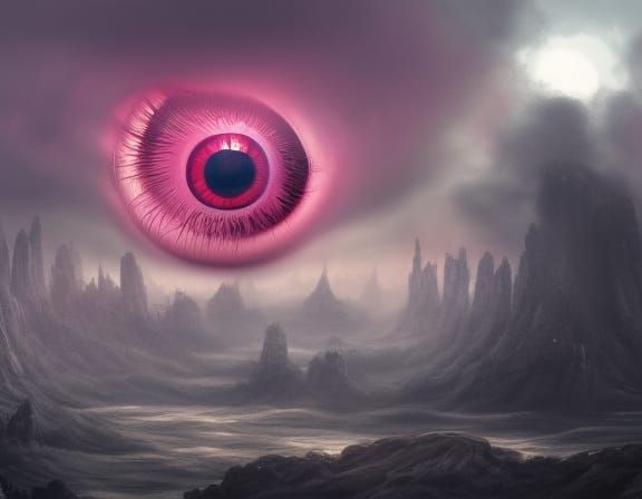 Giant Eyeball in Cloudy Sky, Matte Painting