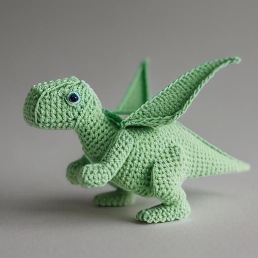 Crocheted Green Dinosaur in Pastel Papercraft Style