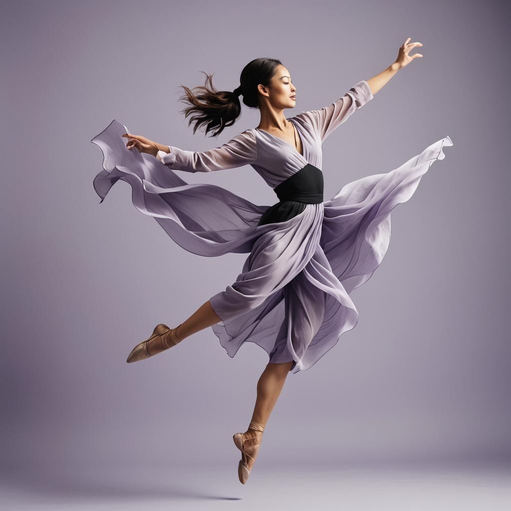 Joyful Dancer Leaping: Minimalist Line Art in Lavender