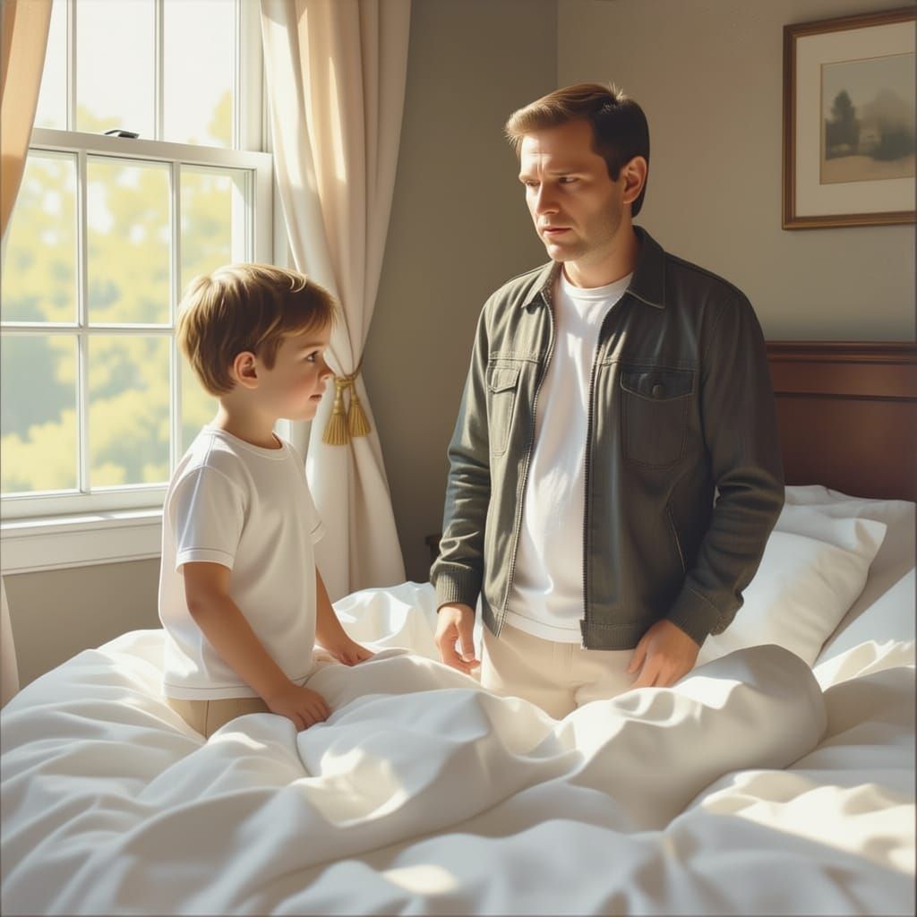 Boy Wakes to Soiled Bed, Father's Disappointment