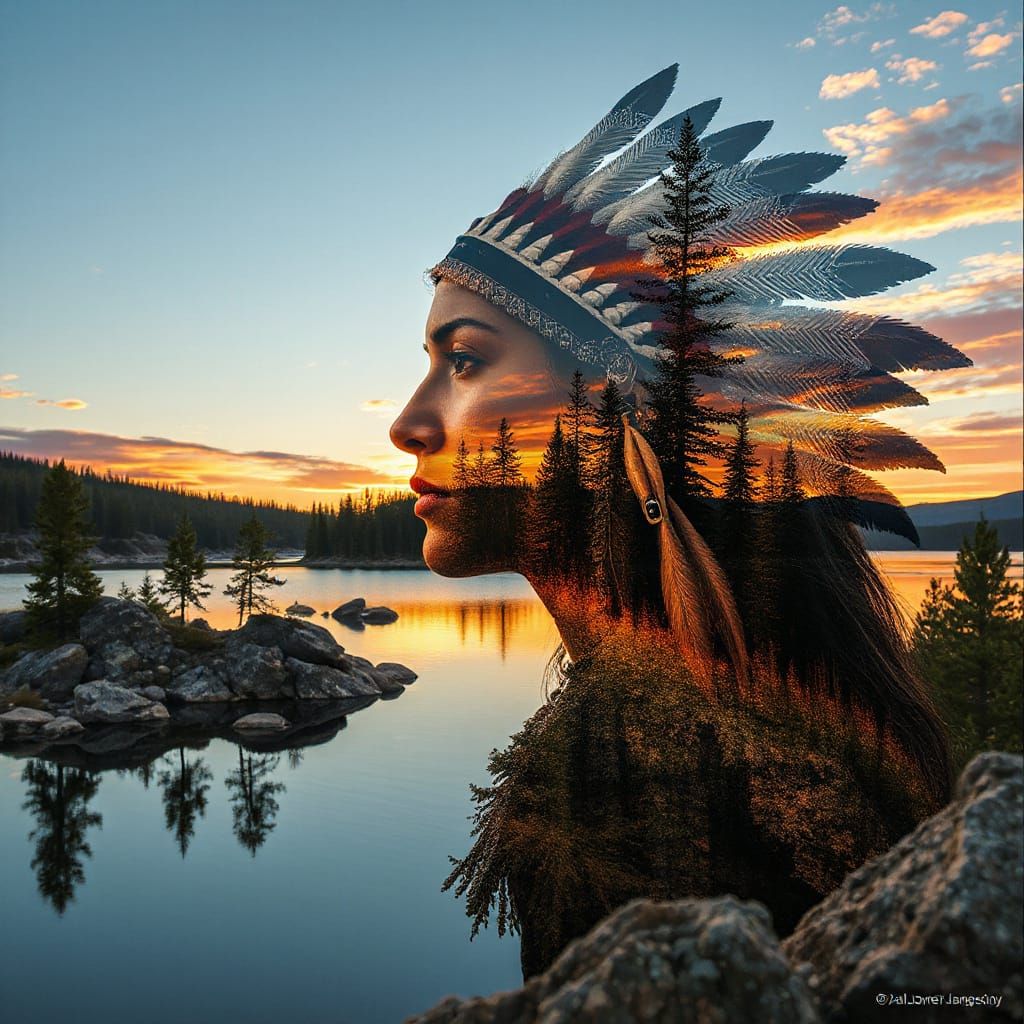 Double exposure, native American princess