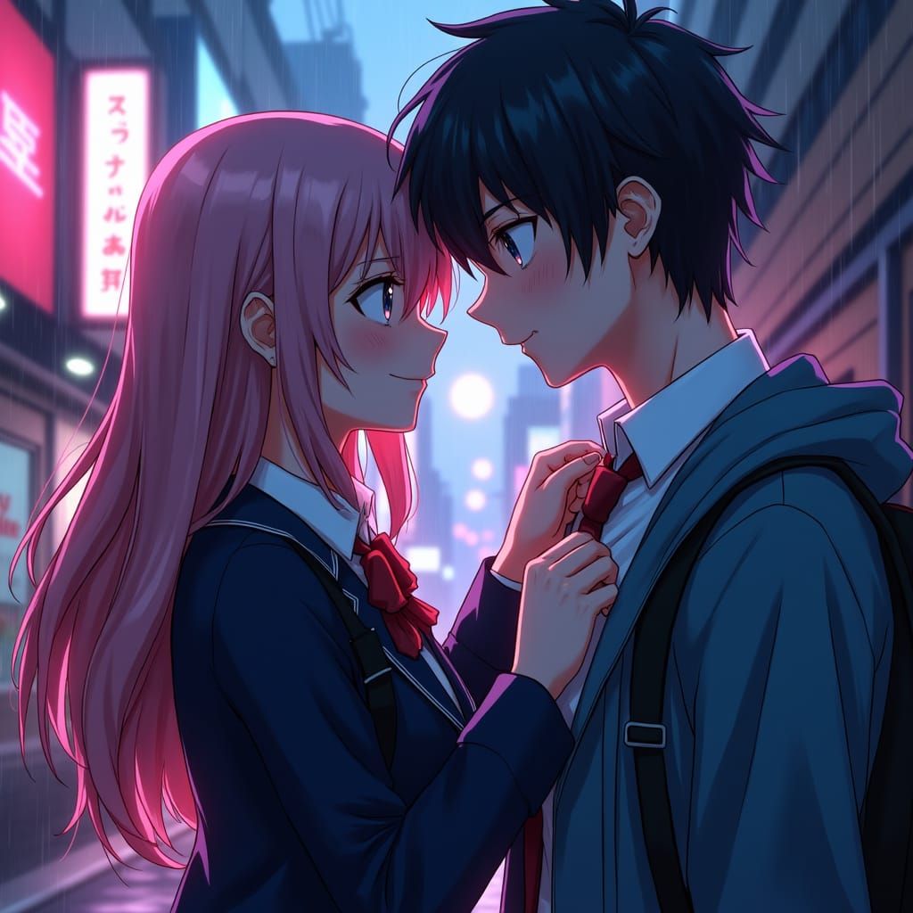 Anime Portraits in Neon Tokyo Alleyway