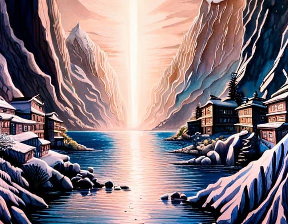 Mystical Dark Academia Landscape in Watercolor