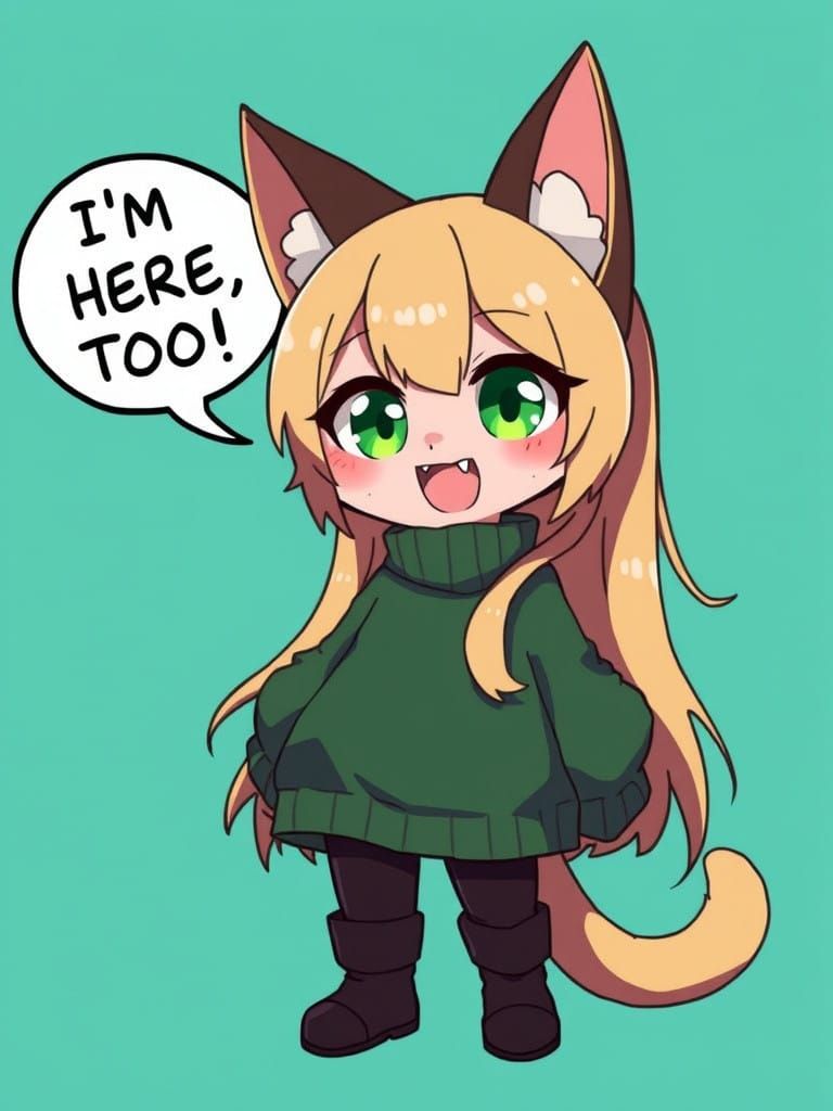 Mysterious Anime Catgirl Smiles in Bright Teal