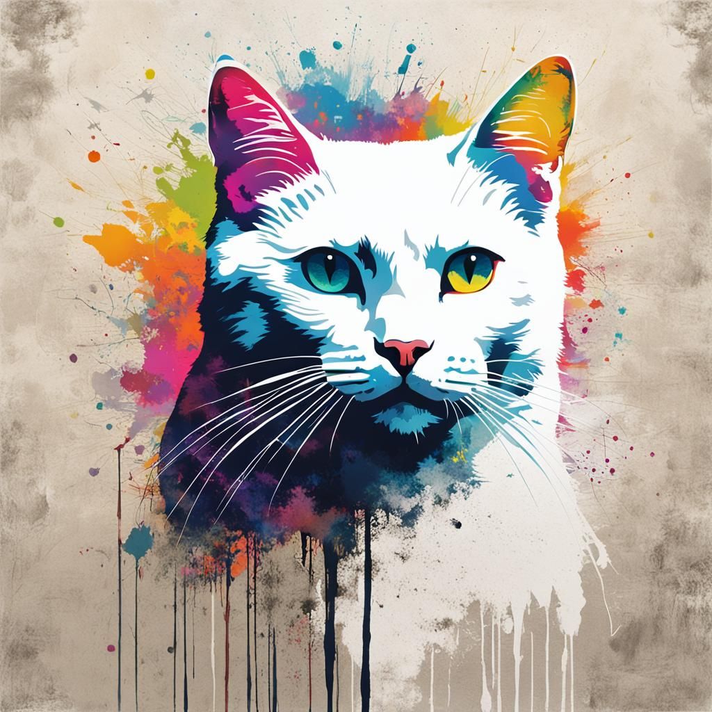 Minimalist White Cat Silhouette in Banksy Style