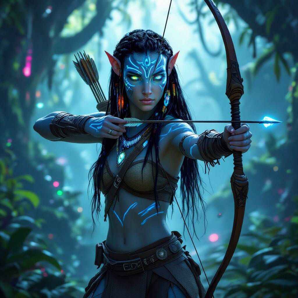 Female Na'vi Warrior on Pandora in Hyperrealistic Style