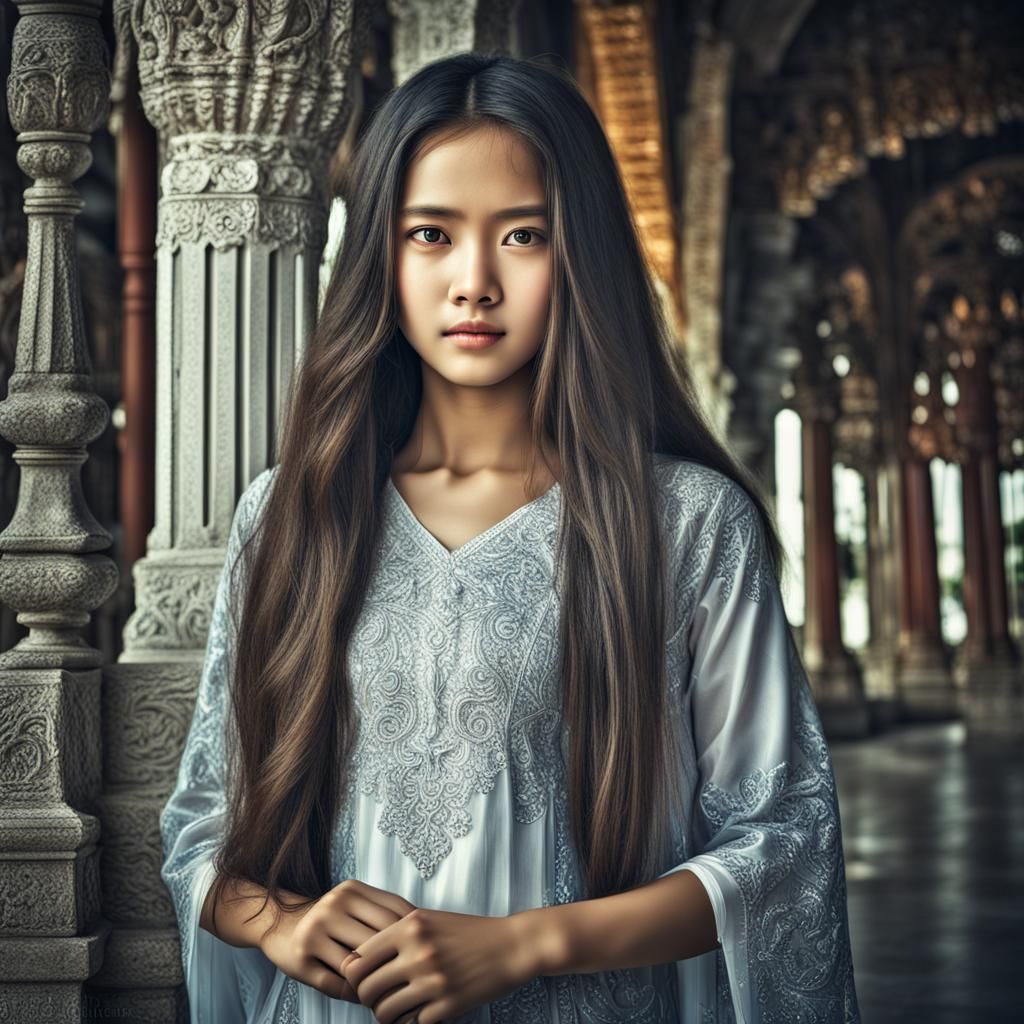 Beautiful Eurasian Woman in Baju Kurung Dress