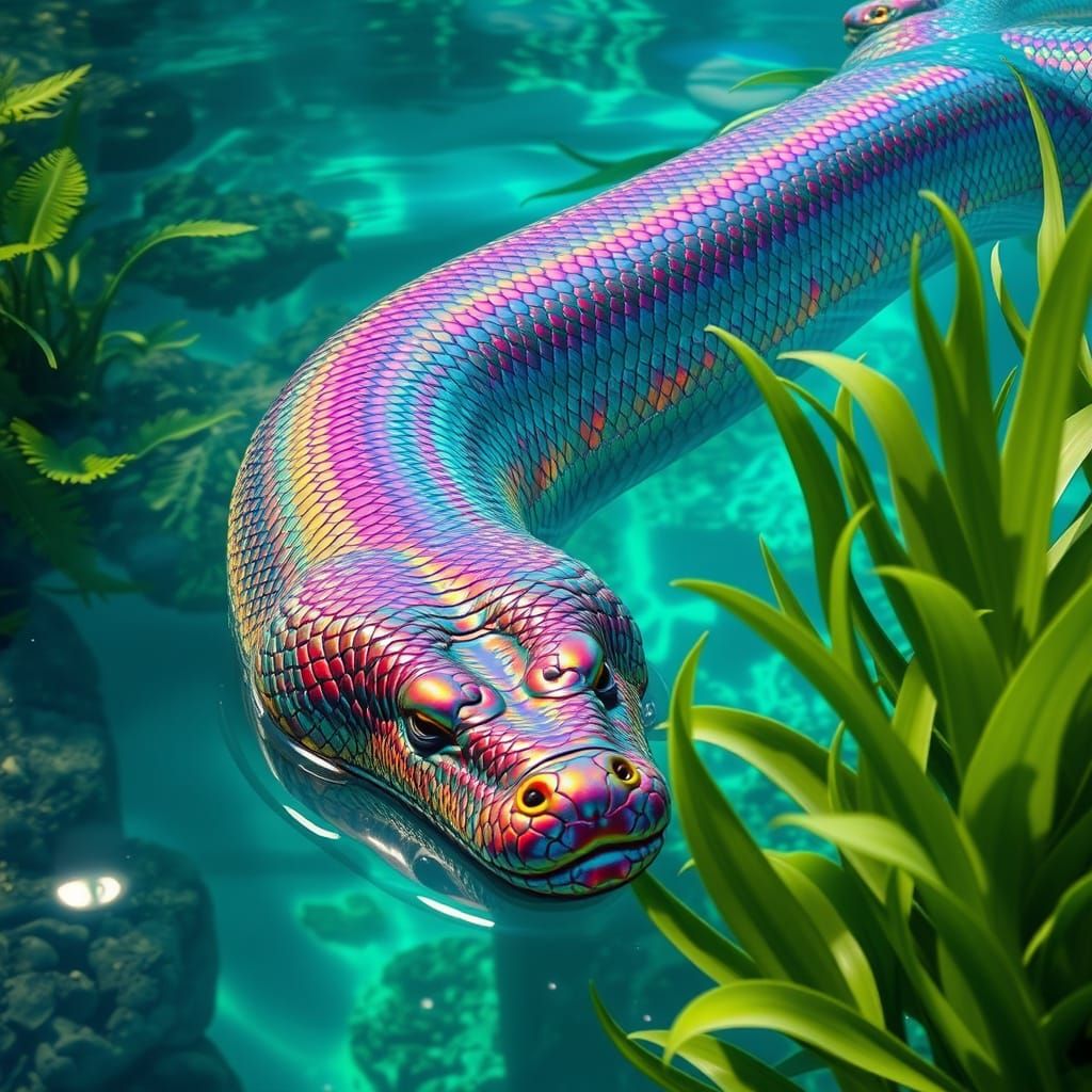 Rainbow Anaconda in Turquoise Water: Hyperrealistic Digital ...