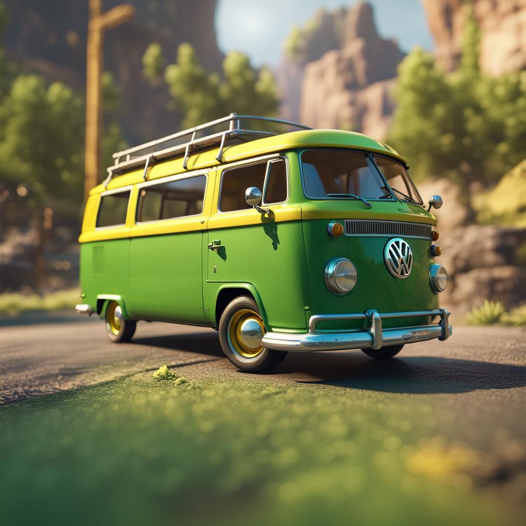 Green and Yellow VW Van Miniature in 3D