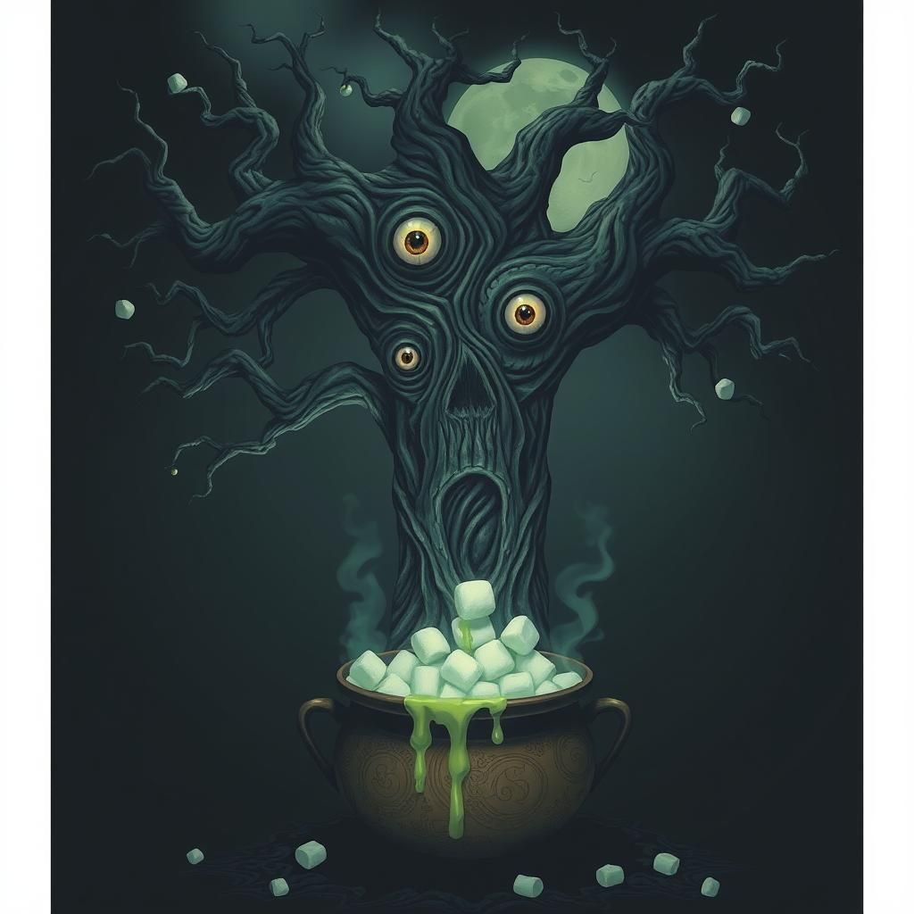 Surreal Spooky Eyed Tree Marshmallow Cauldron