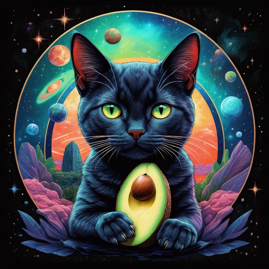 Cosmic Avocado with Astral Kitten