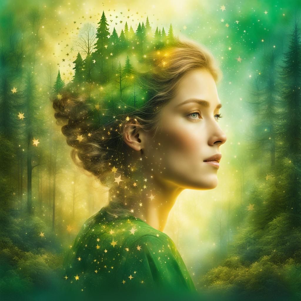 Ethereal Forest Fairy Portrait in Double Exposure