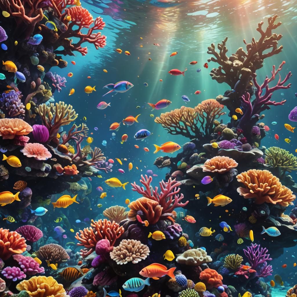 Underwater Rainbow Coral Reefs in Digital Painting