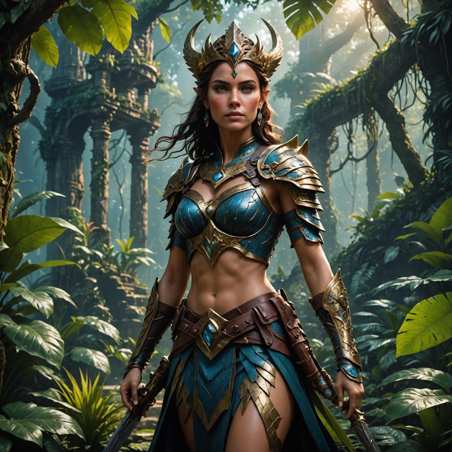 Princess Warrior in Mystical Jungle, Photorealistic HD
