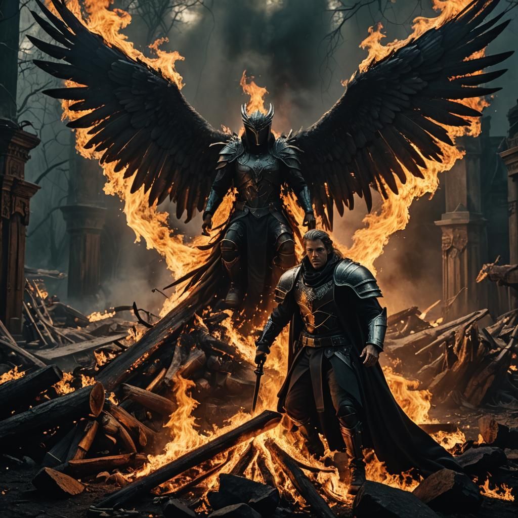 Dark Angel on Hell Throne: Hyperrealistic Scene