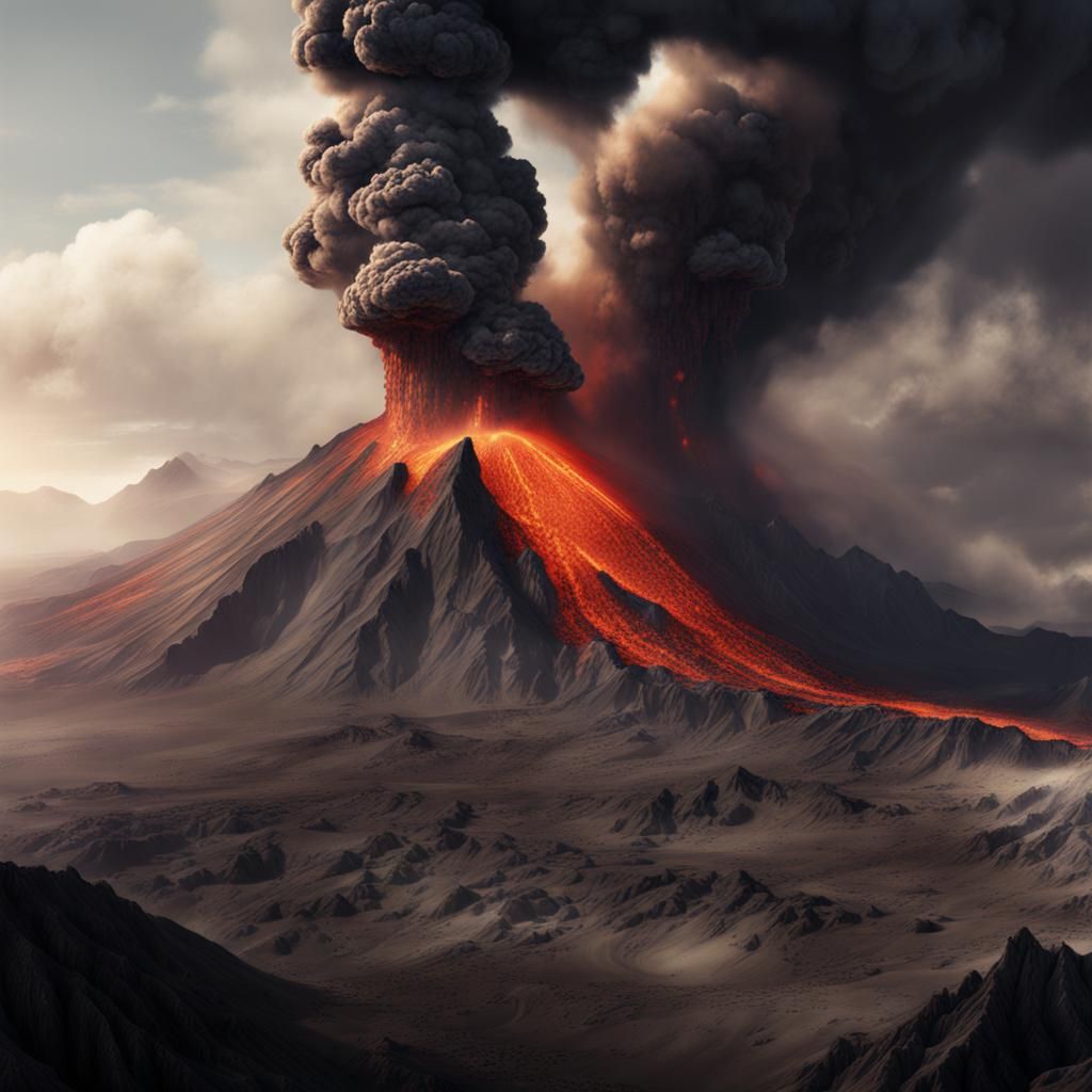 Dramatic Volcanic Eruption in Matte Painting Style