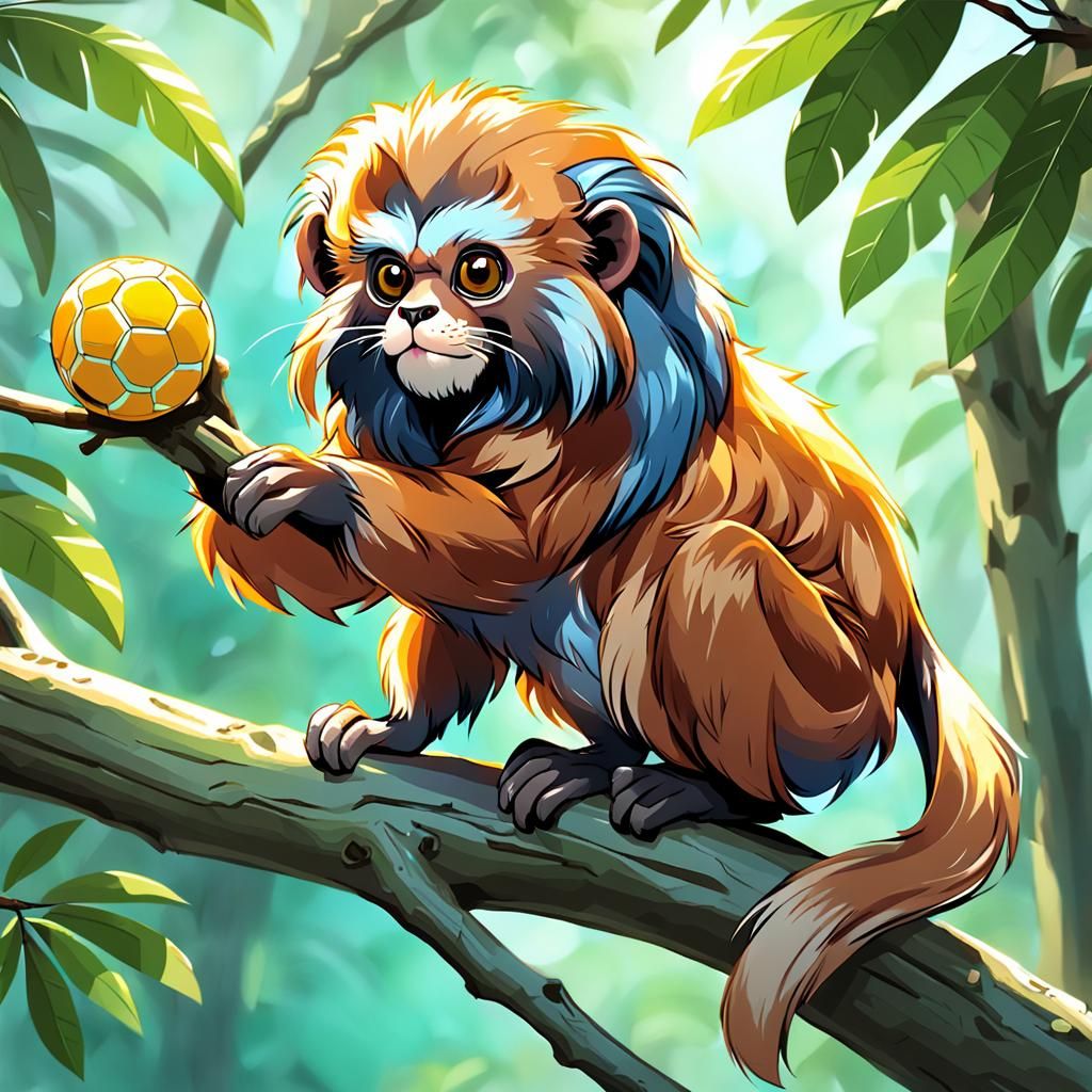 Lion Tamarin with Ball in Anime Style