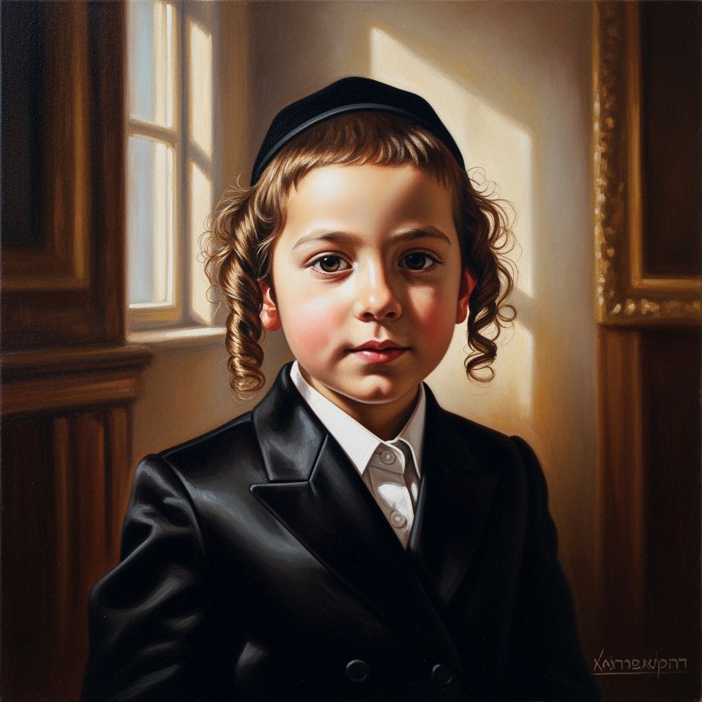 Rembrandt-Inspired Portrait of a Young Hasidic Boy