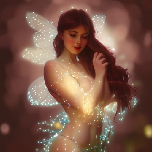 Festive Fairy: Woman in Christmas Outfit with Lights