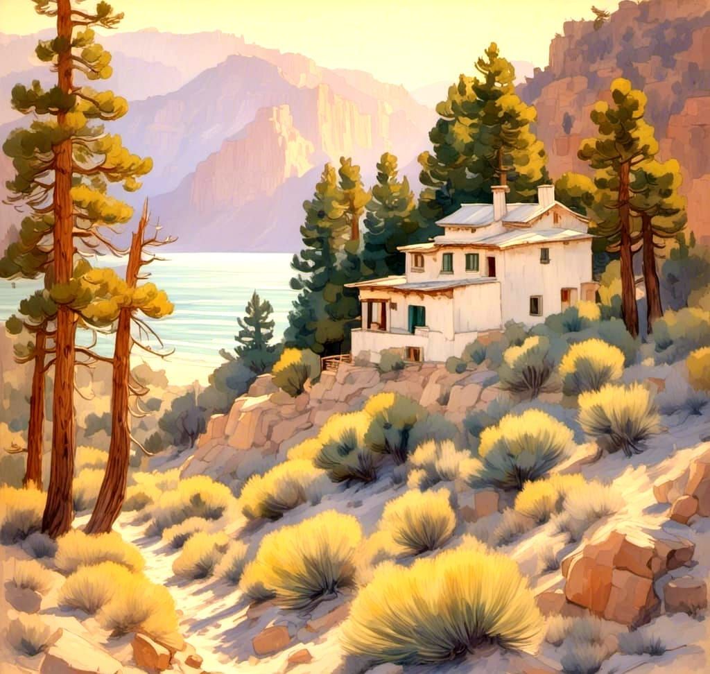 Whitewashed Houses Guarding Pale Shoreline