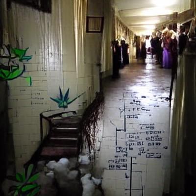 Eerie Ghosts Haunt Asylum Hallway in Film Noir