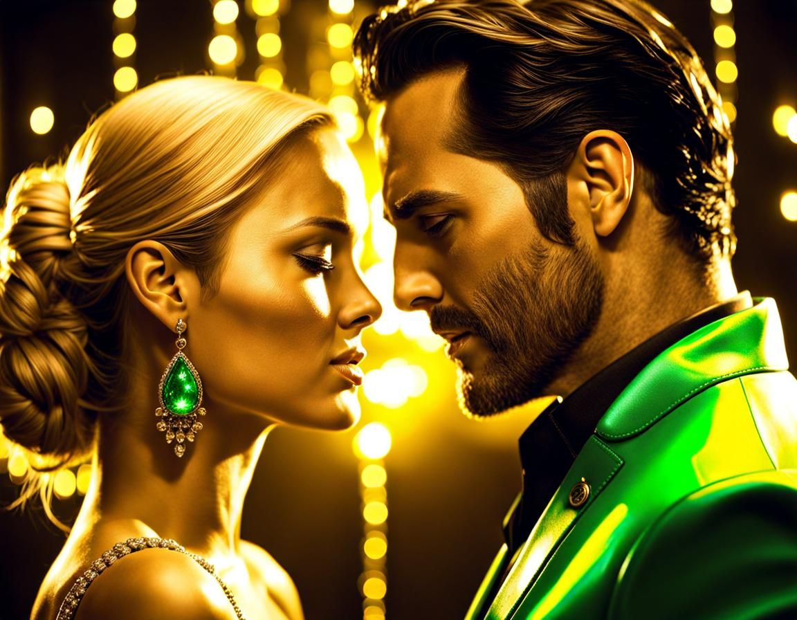 Romantic Couple Close-up in Sepia and Neon