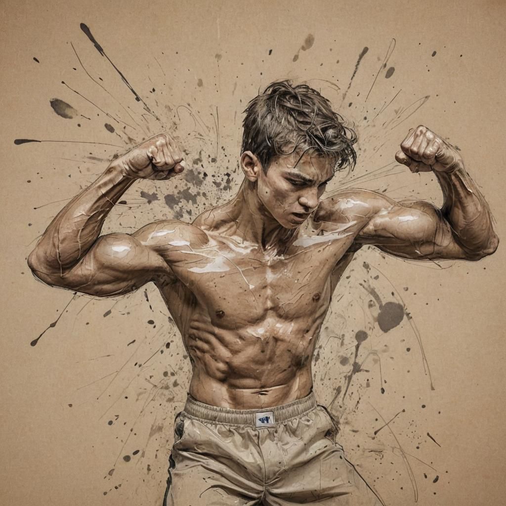 Dynamic Ink Portrait of Boy in Boxing Stance