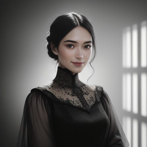 Elegant Young Woman with Gentle Smile in High-Contrast Light