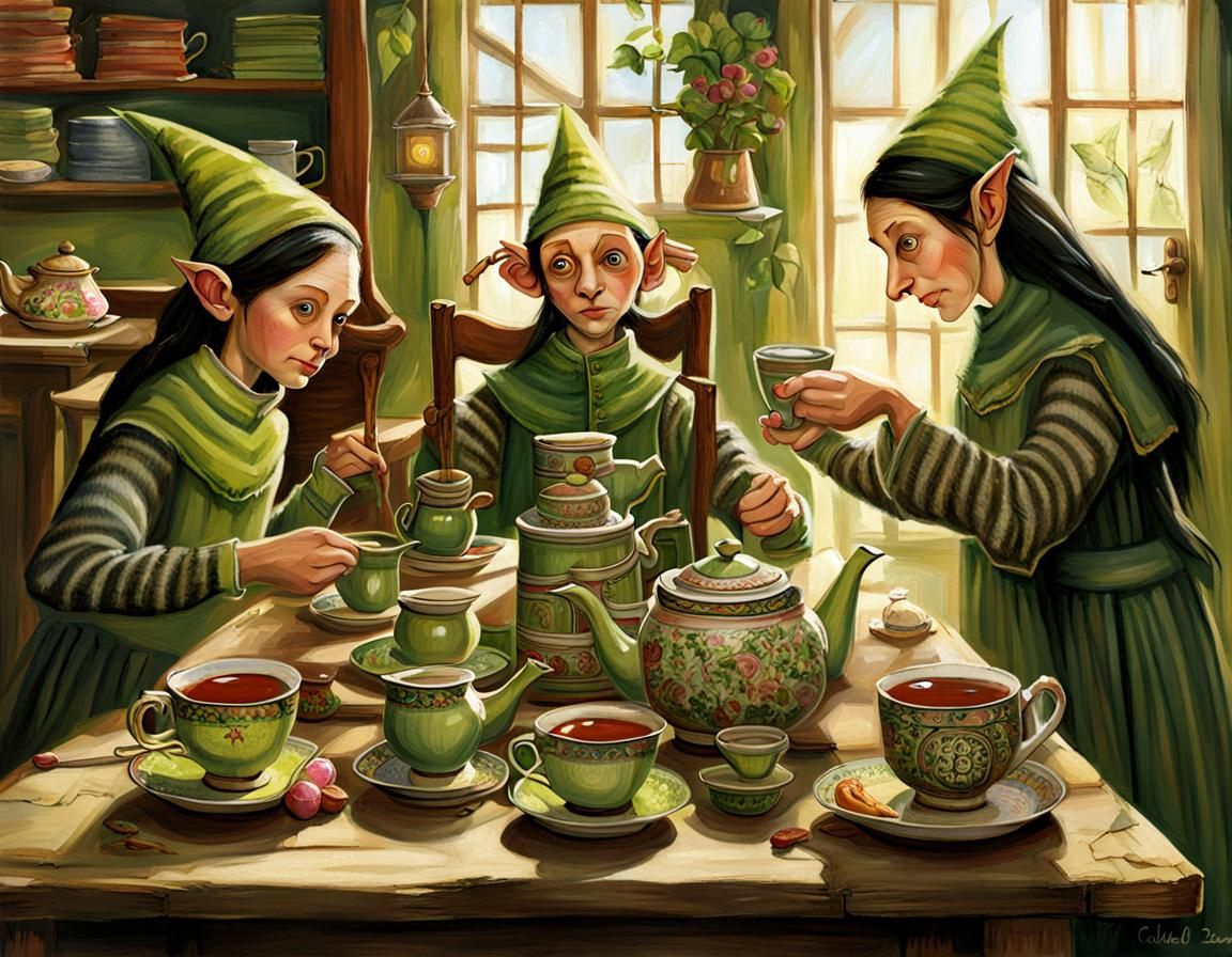 House Elves Tea Party at Spool Table