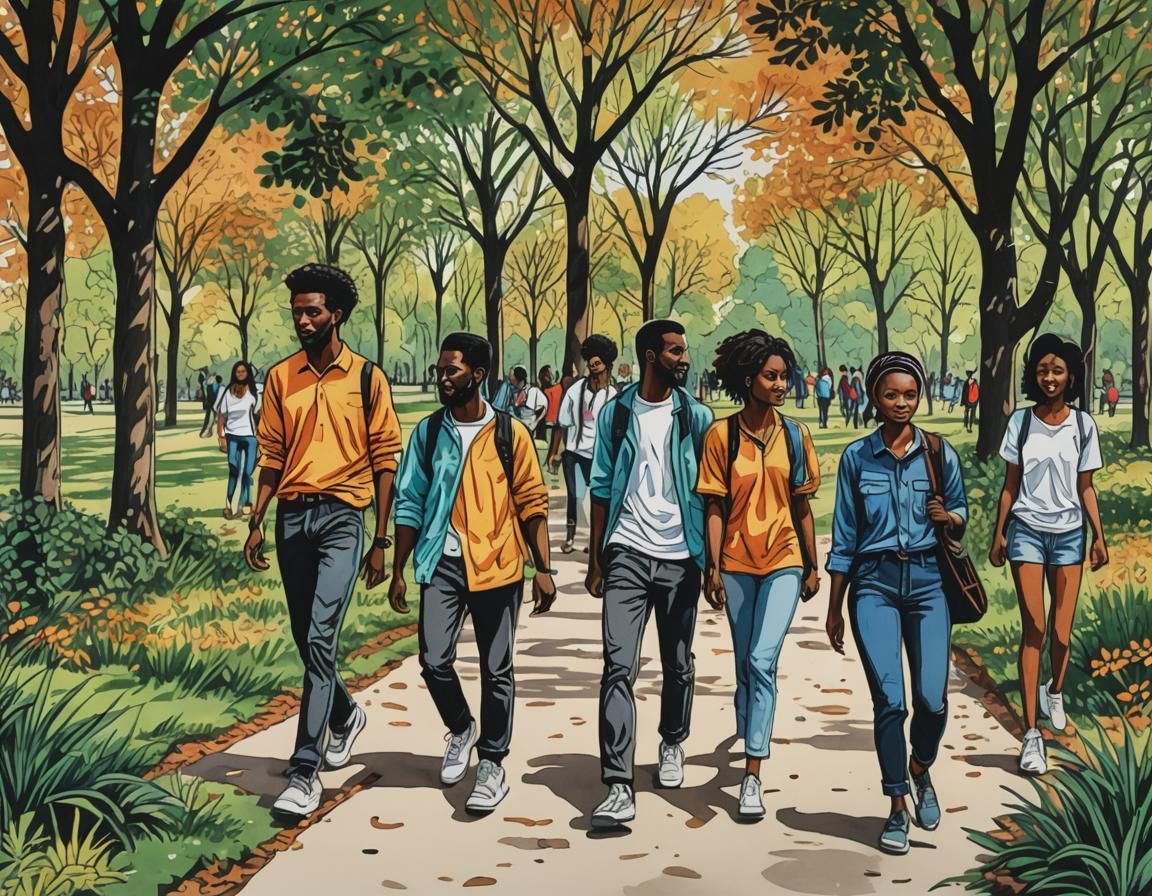 Ebru Marker Art: Young People in Park