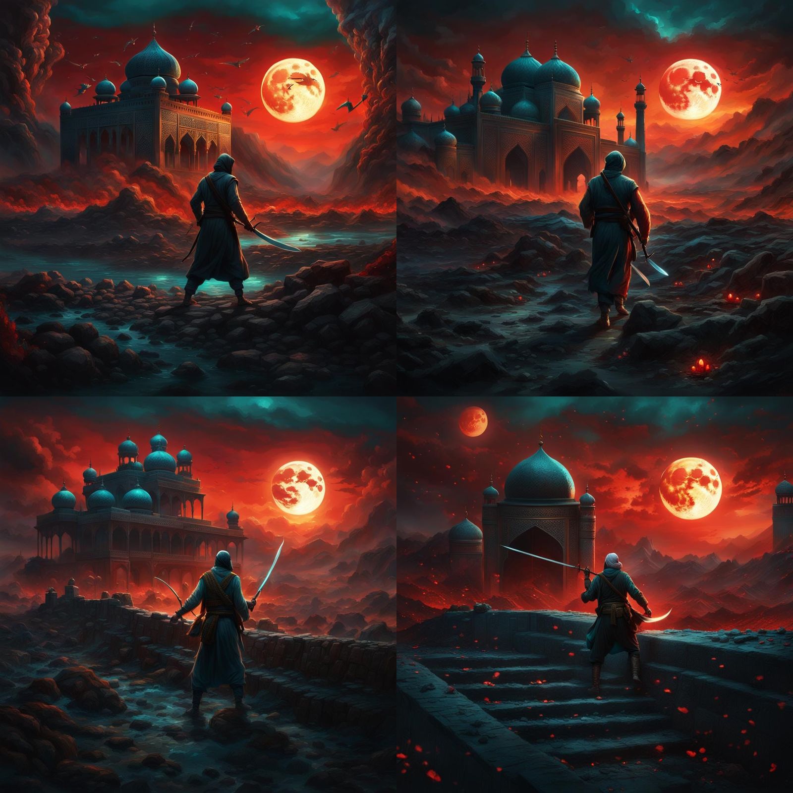 Epic Islamic Fighter at Night: Digital Matte Painting