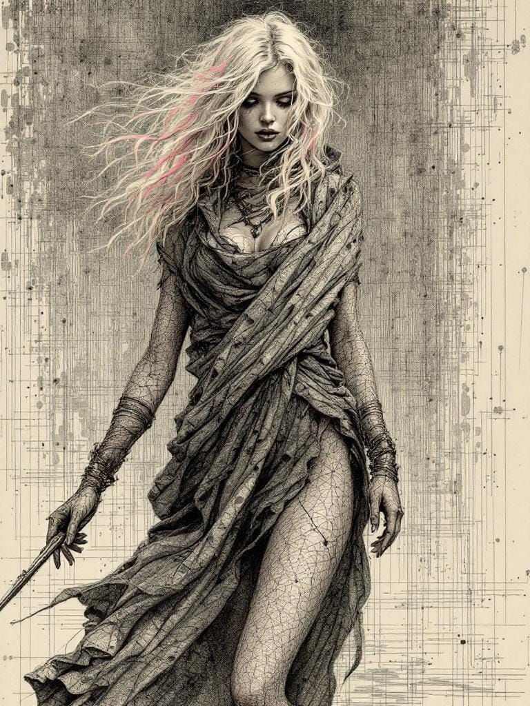 Pin-Up Woman in Scrimshaw Style