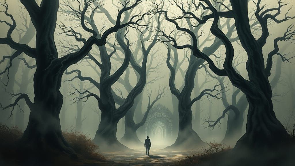 Ethereal Forest Cathedral in Watercolor Style