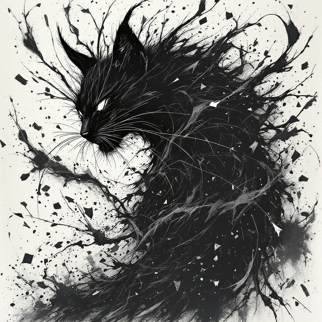 Dark Feline Form in Turbulent Shadow Landscape