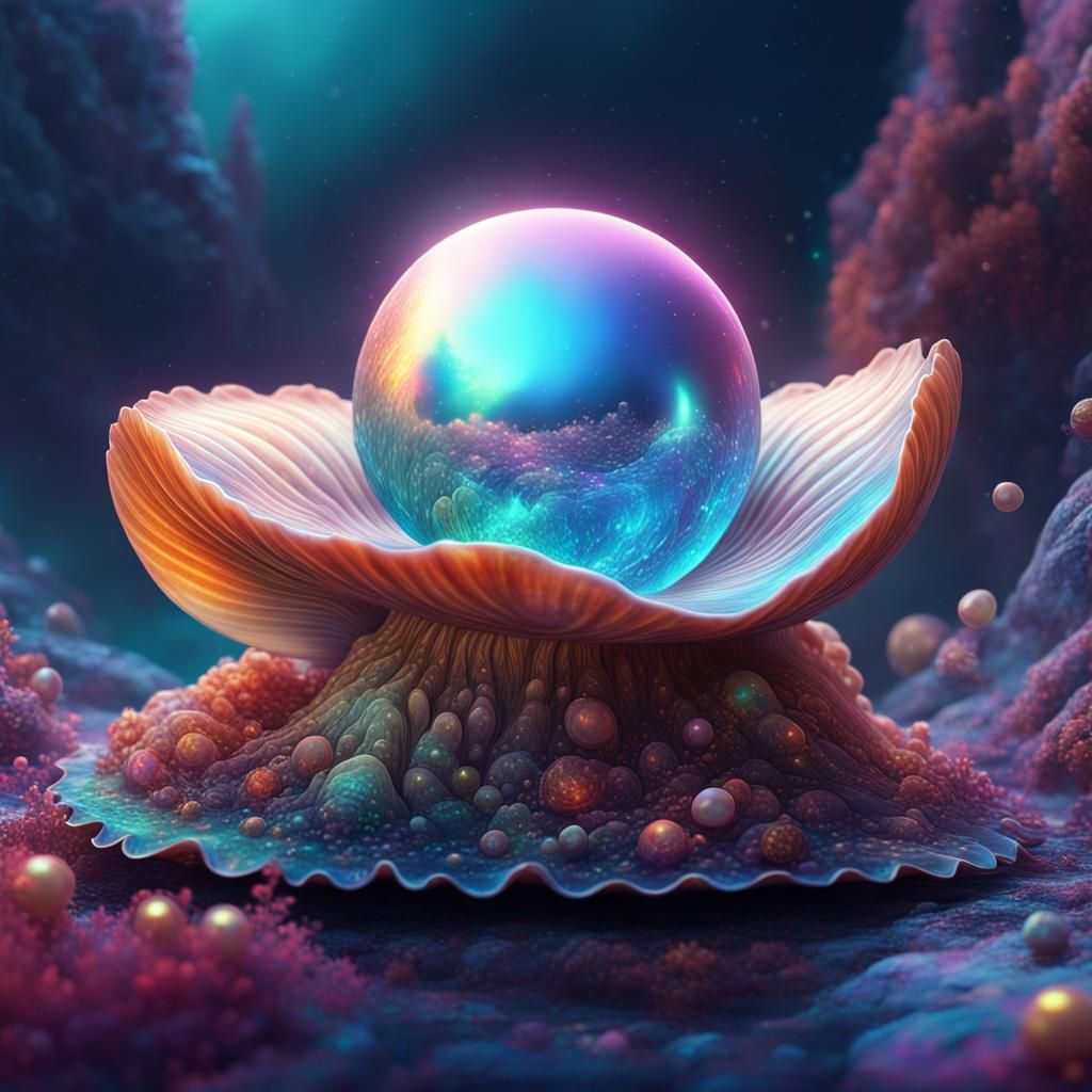 Holographic Pearl in Clam: Cosmic Astral Illustration