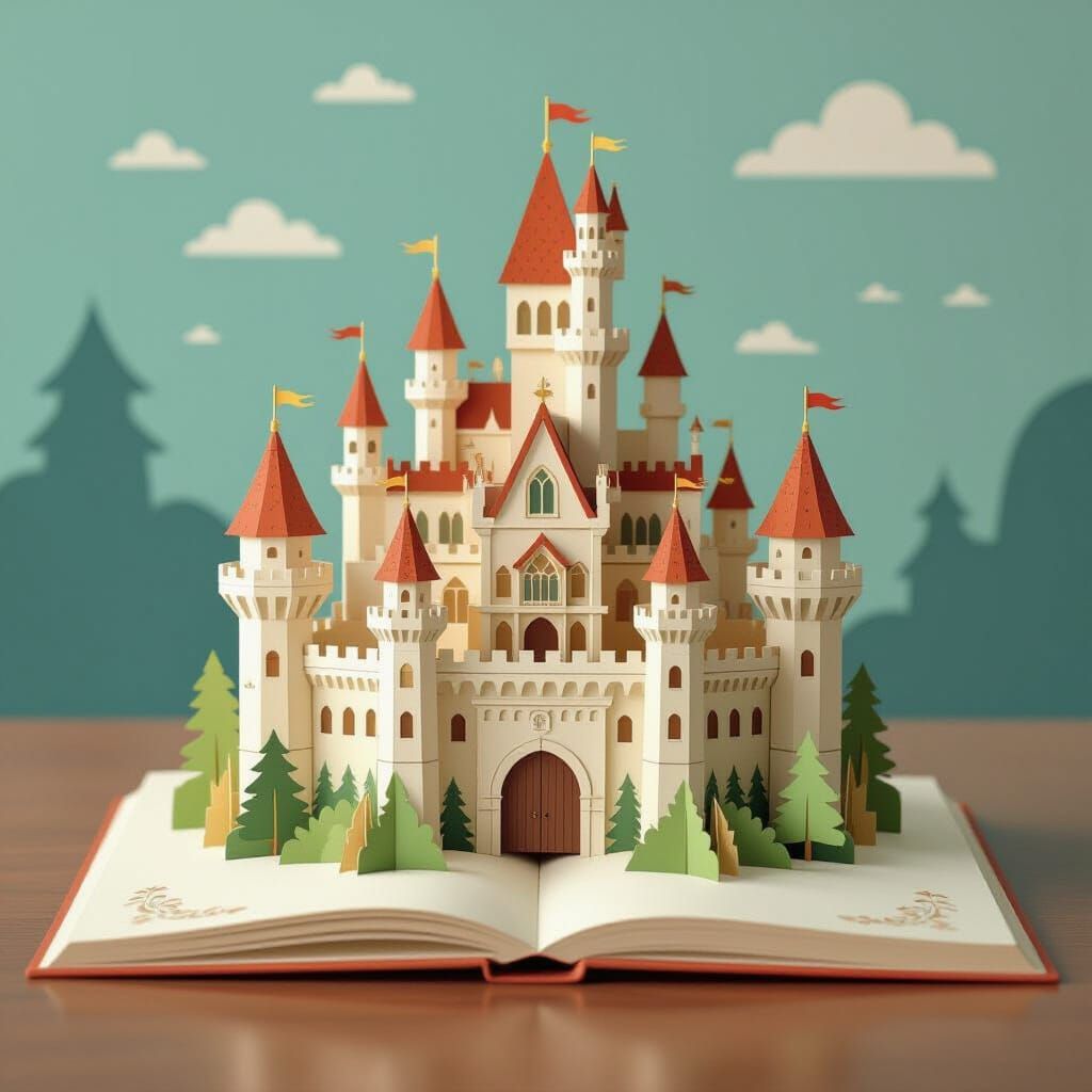 Fantasy Castle Pop-Up Book Illustration