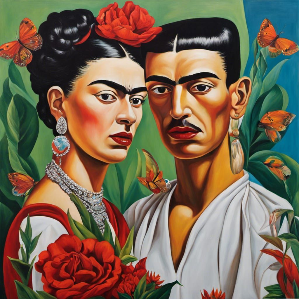 Passionate Lovers in Oil, Kahlo Style