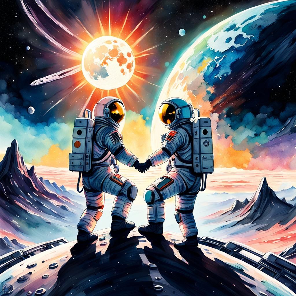 Astronauts Watching Sunrise in Anime Style