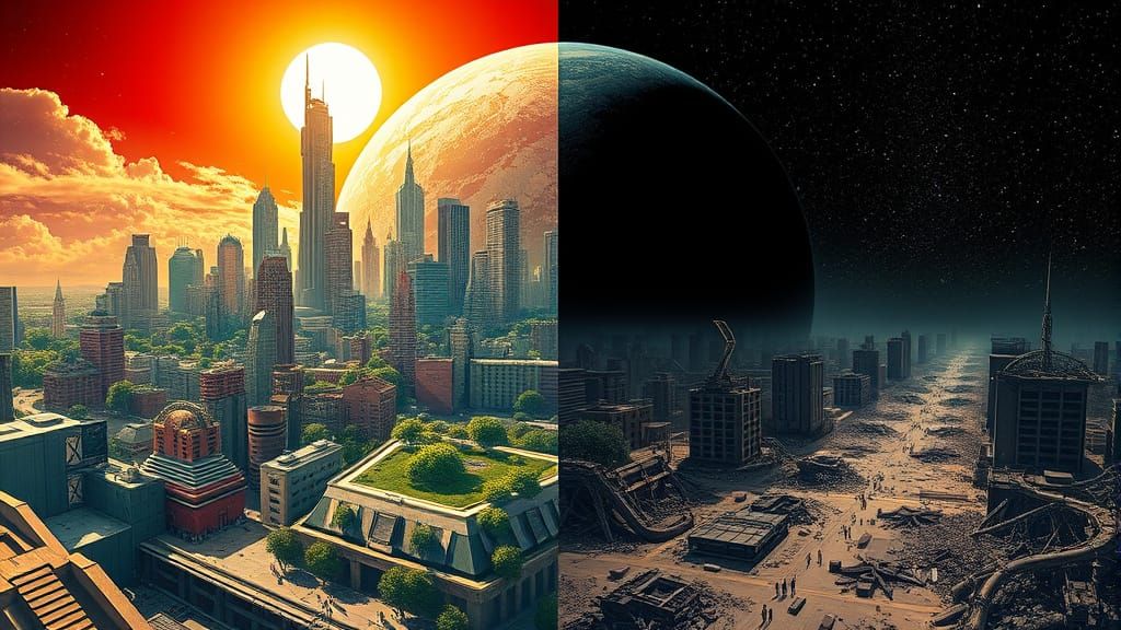 Dystopian Metropolis Planet in Futuristic Sci-Fi Style
