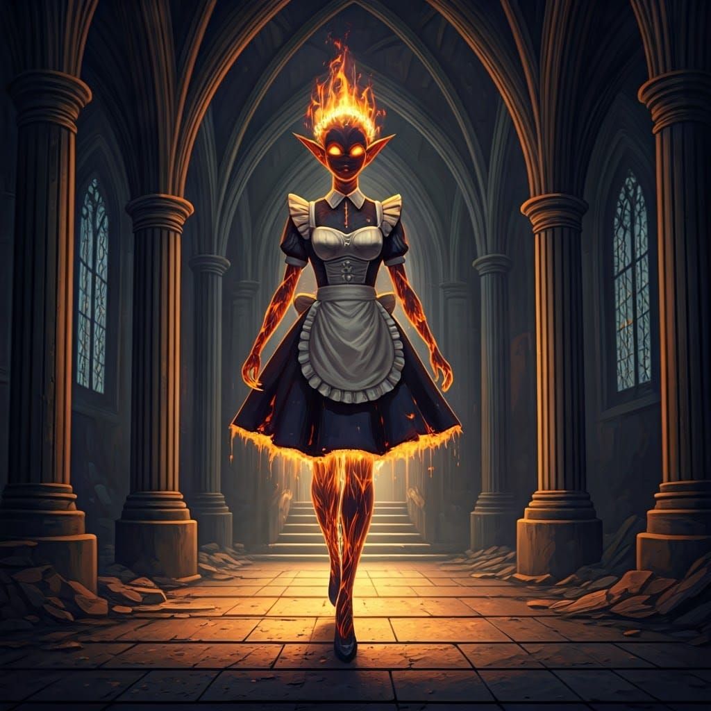 Ethereal Flame Maid in Abandoned Palace