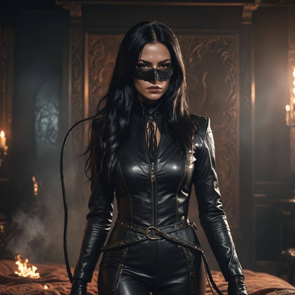 Dark Fantasy Portrait: Woman with Whip in Leather