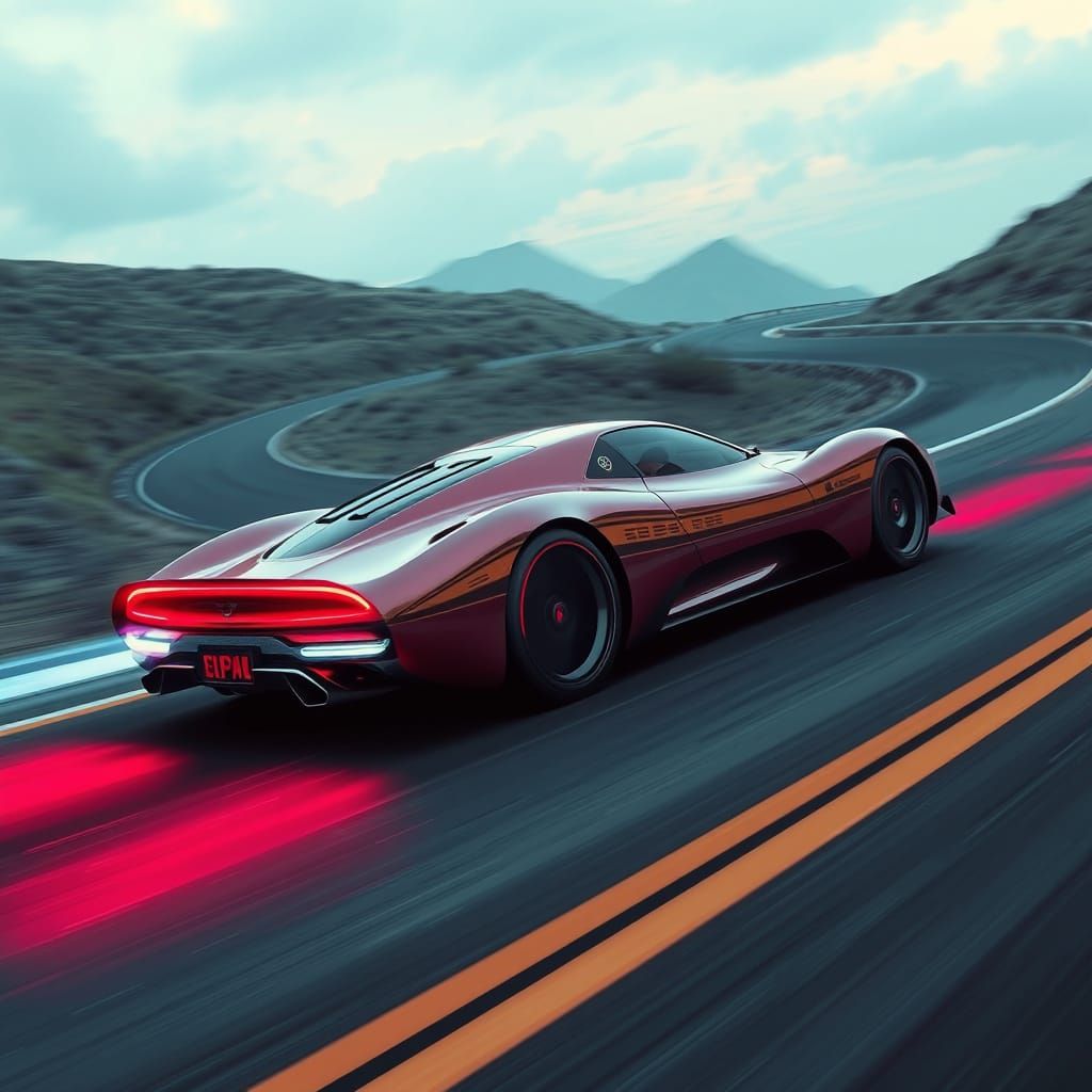 Futuristic Speedster Rides Winding Road