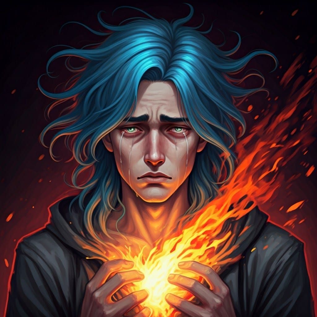 Fiery Heart Eruption in Cyberpunk Style