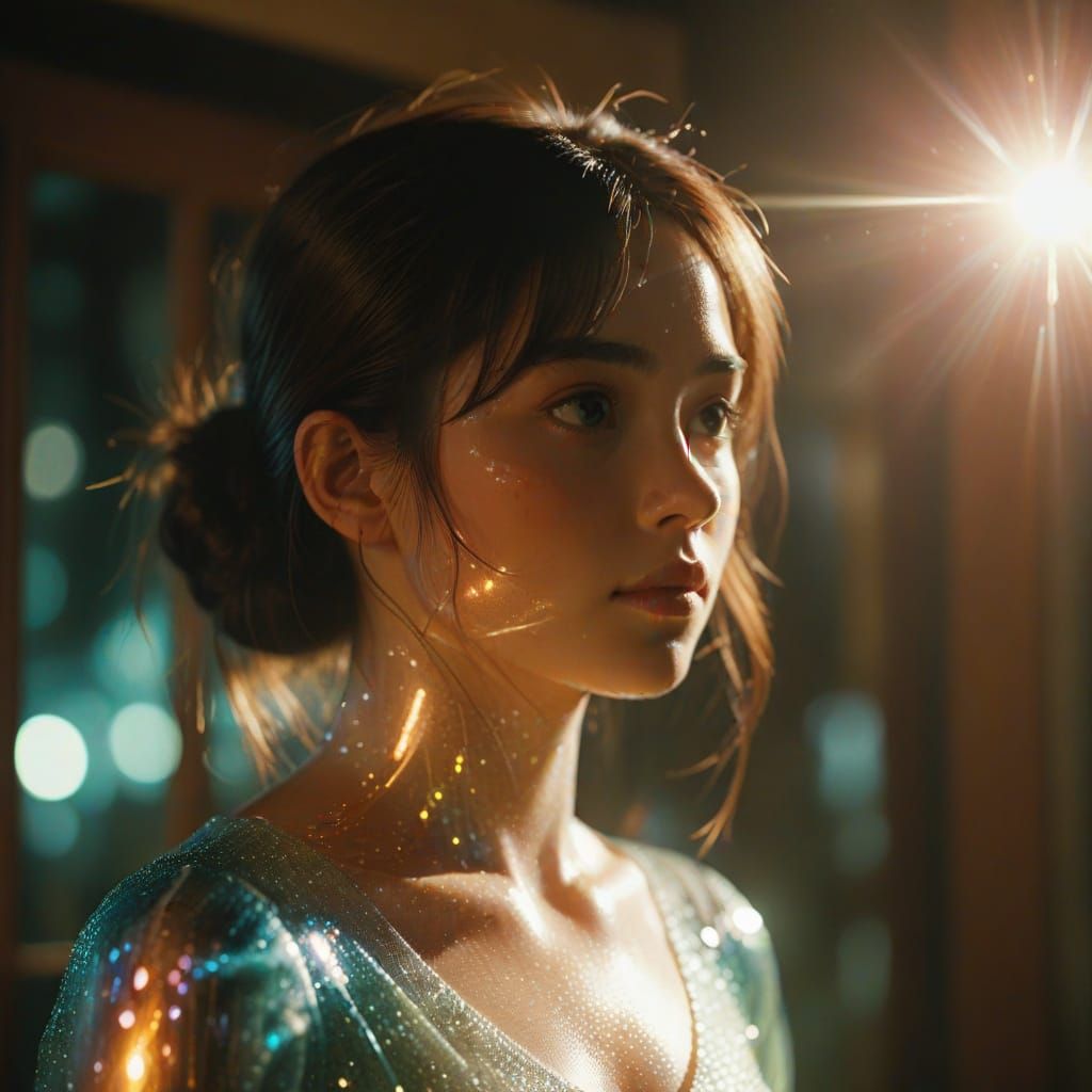 Transparent Glass Girl in Miyazaki Film Style