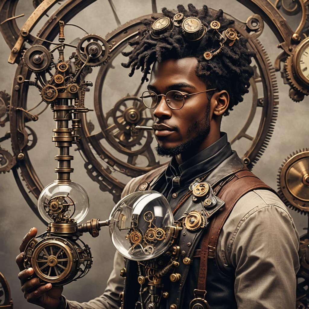 Steampunk African American Man in Glass Figurine