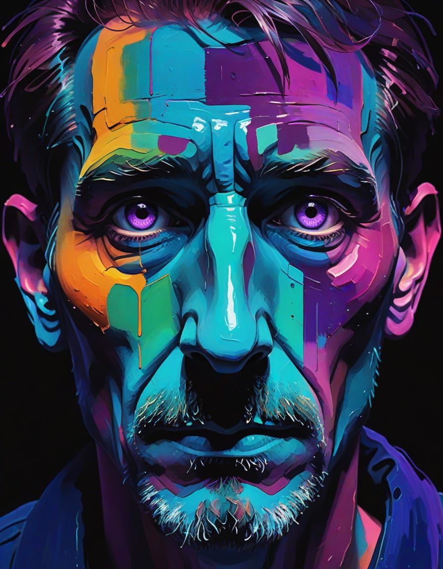 Surreal Portrait in Moody Warm Colors with Bioluminescent Ey...