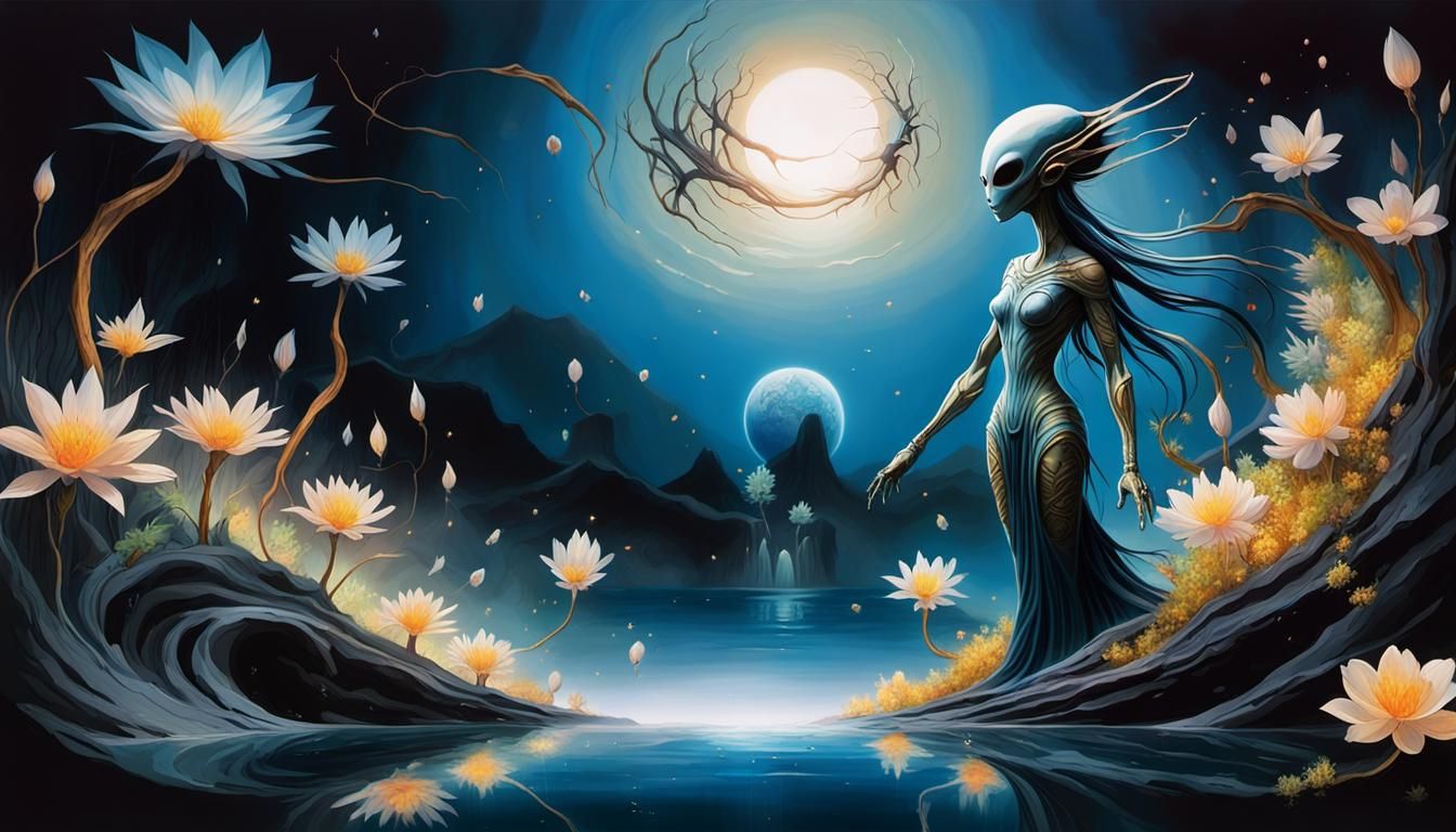 Surreal Alien Humanoid with Oasis Within